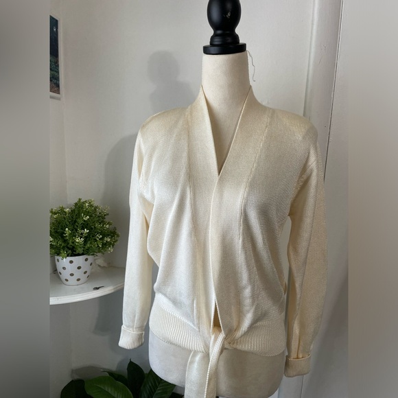 FIA ITALIA women's cardigan ivory, bow at waist SIZE M - Picture 1 of 17